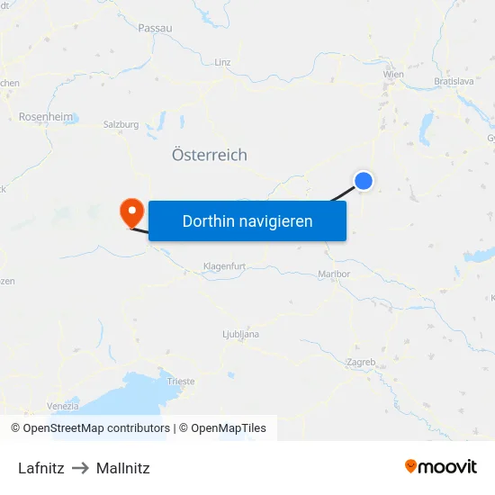 Lafnitz to Mallnitz map