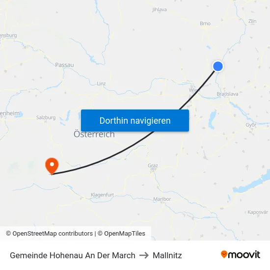 Gemeinde Hohenau An Der March to Mallnitz map