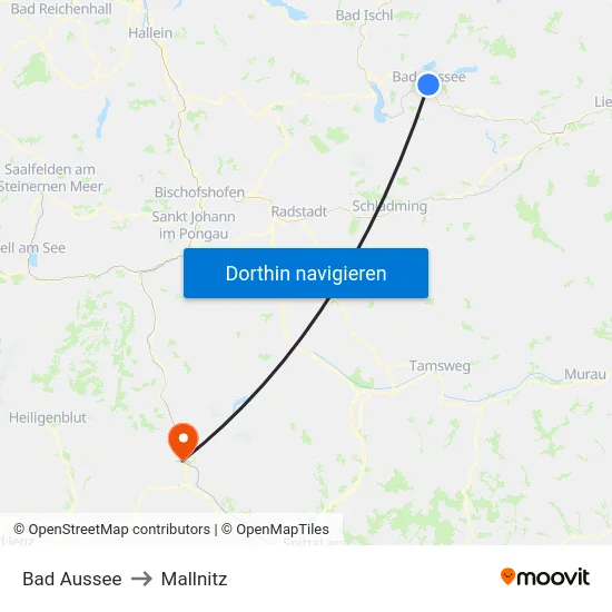 Bad Aussee to Mallnitz map