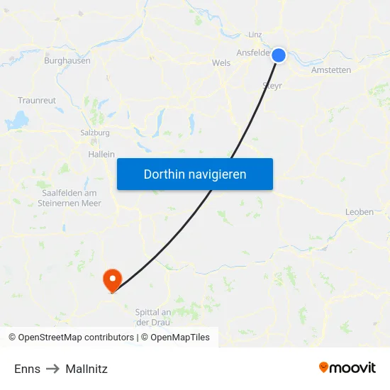 Enns to Mallnitz map