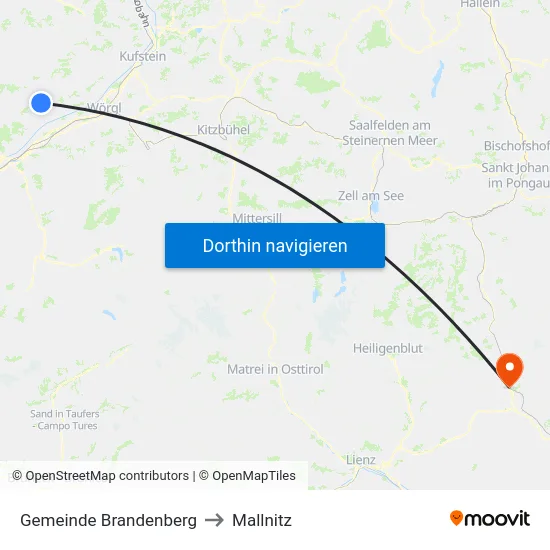 Gemeinde Brandenberg to Mallnitz map