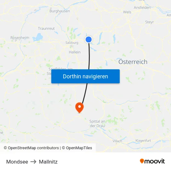 Mondsee to Mallnitz map