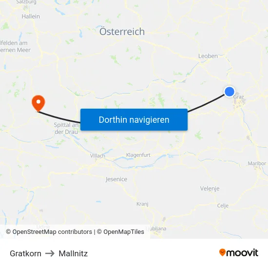 Gratkorn to Mallnitz map