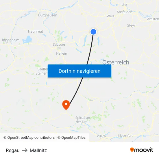 Regau to Mallnitz map