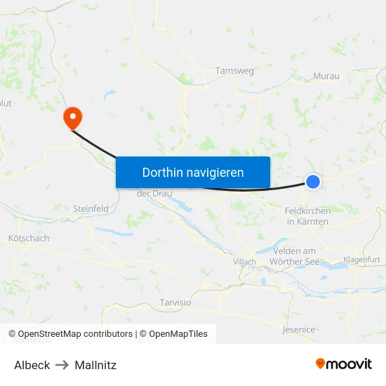 Albeck to Mallnitz map