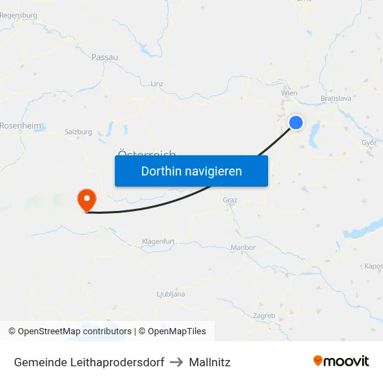 Gemeinde Leithaprodersdorf to Mallnitz map