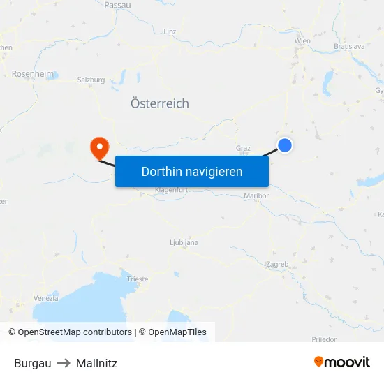 Burgau to Mallnitz map