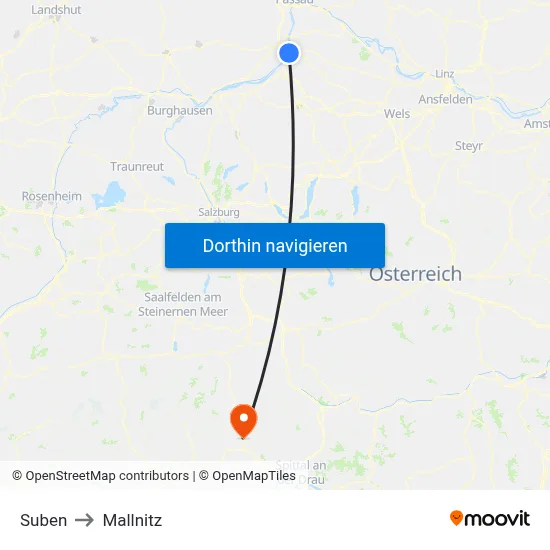 Suben to Mallnitz map