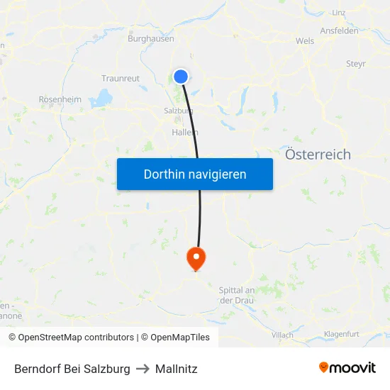 Berndorf Bei Salzburg to Mallnitz map