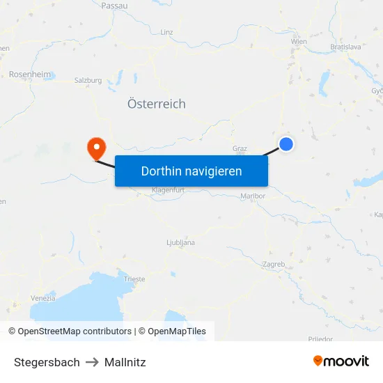 Stegersbach to Mallnitz map