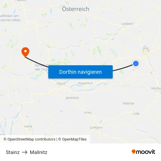 Stainz to Mallnitz map