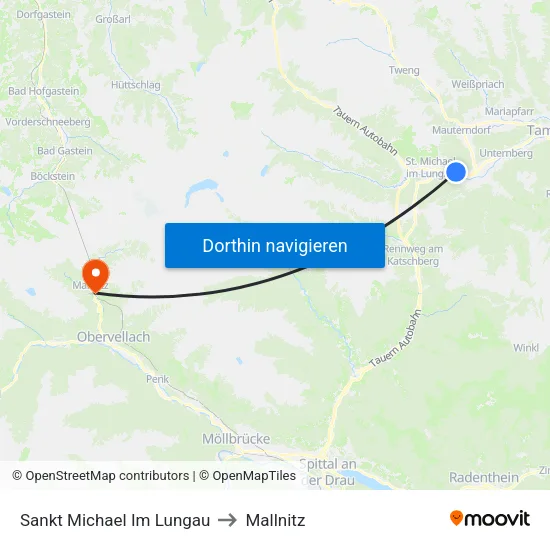 Sankt Michael Im Lungau to Mallnitz map