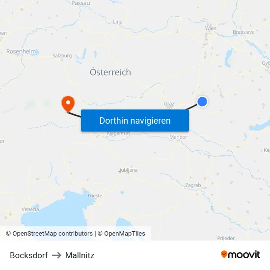 Bocksdorf to Mallnitz map