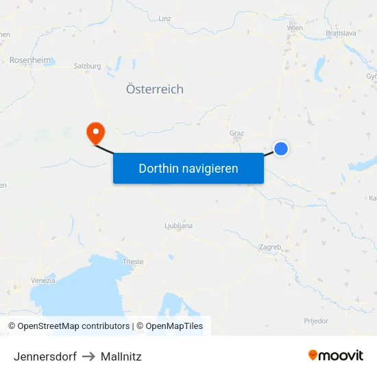 Jennersdorf to Mallnitz map