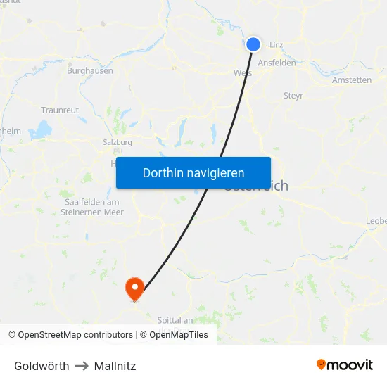 Goldwörth to Mallnitz map