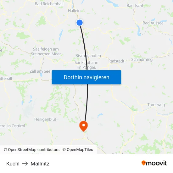 Kuchl to Mallnitz map