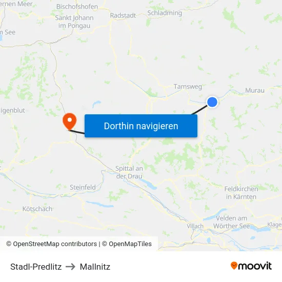 Stadl-Predlitz to Mallnitz map