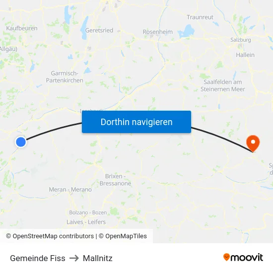 Gemeinde Fiss to Mallnitz map