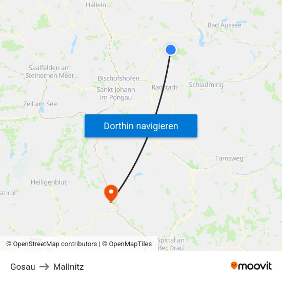 Gosau to Mallnitz map
