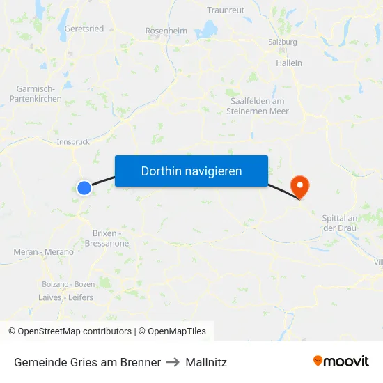 Gemeinde Gries am Brenner to Mallnitz map