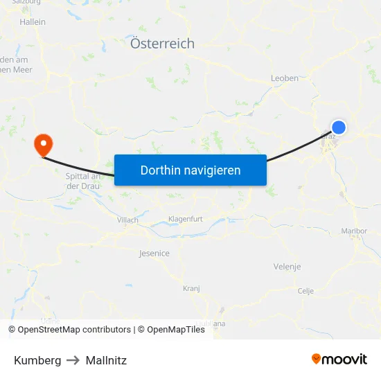 Kumberg to Mallnitz map