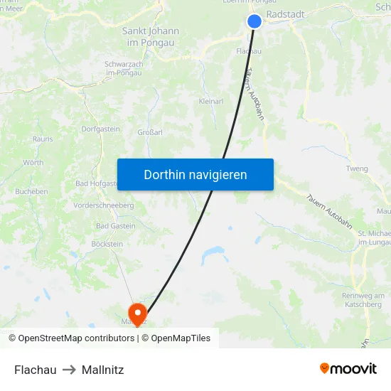 Flachau to Mallnitz map