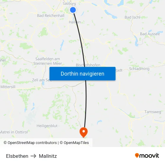 Elsbethen to Mallnitz map