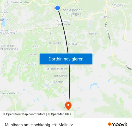 Mühlbach am Hochkönig to Mallnitz map