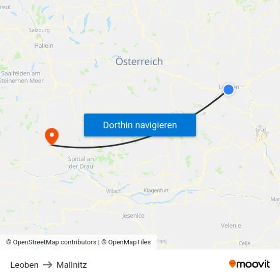 Leoben to Mallnitz map