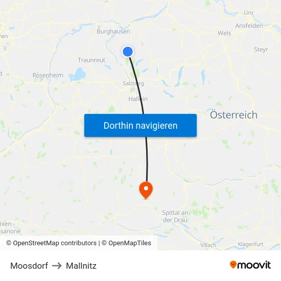 Moosdorf to Mallnitz map