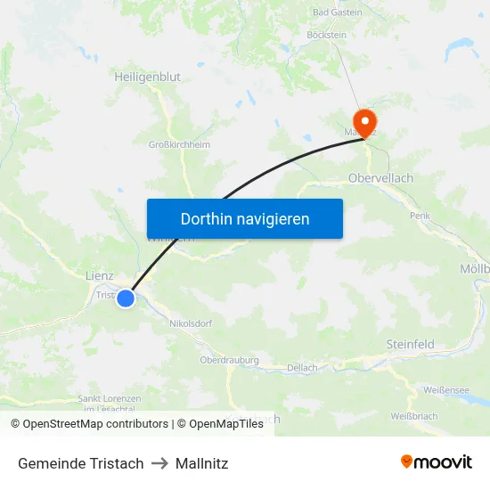 Gemeinde Tristach to Mallnitz map