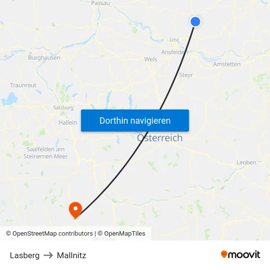 Lasberg to Mallnitz map