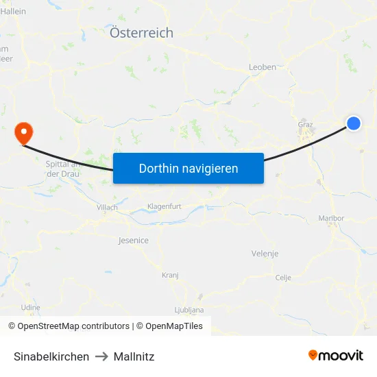 Sinabelkirchen to Mallnitz map