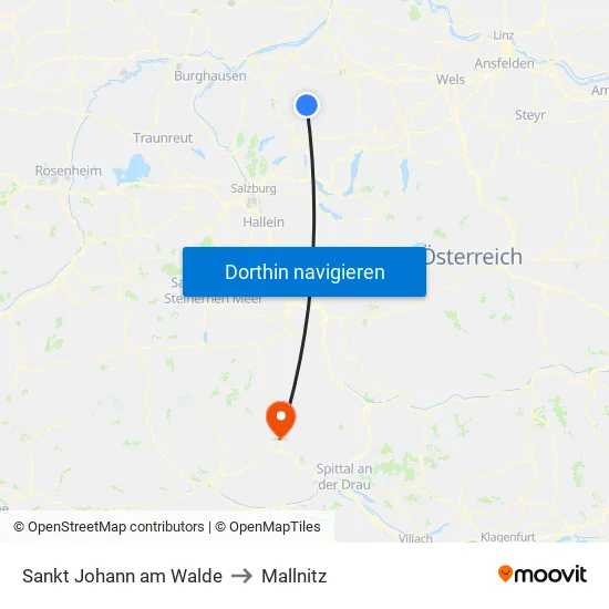 Sankt Johann am Walde to Mallnitz map