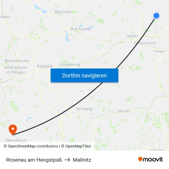 Rosenau am Hengstpaß to Mallnitz map
