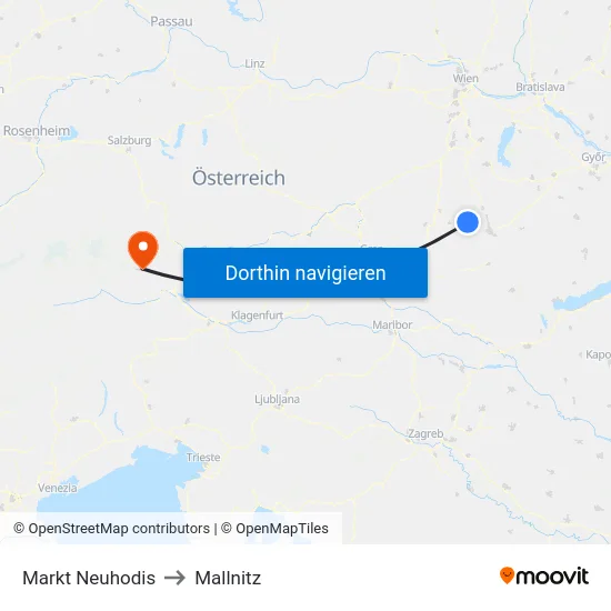 Markt Neuhodis to Mallnitz map