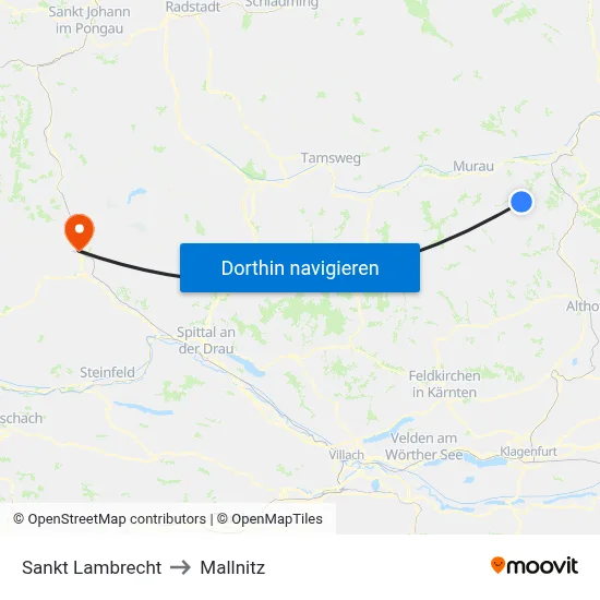 Sankt Lambrecht to Mallnitz map