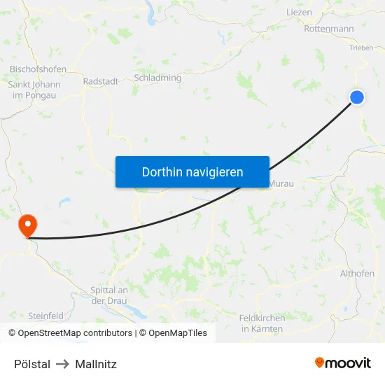 Pölstal to Mallnitz map