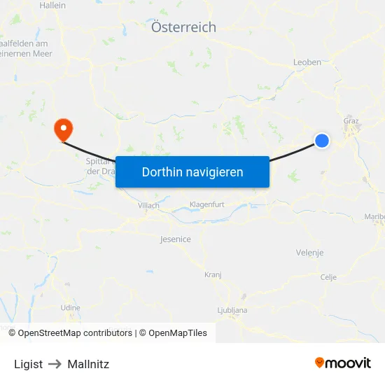 Ligist to Mallnitz map