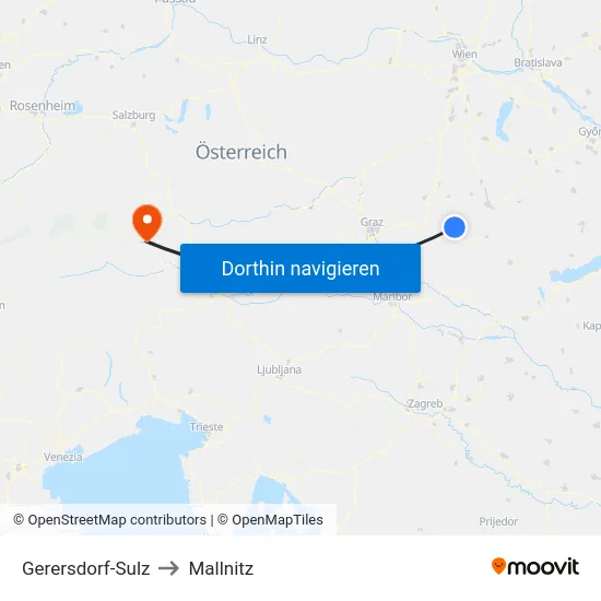 Gerersdorf-Sulz to Mallnitz map