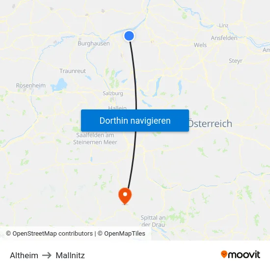 Altheim to Mallnitz map