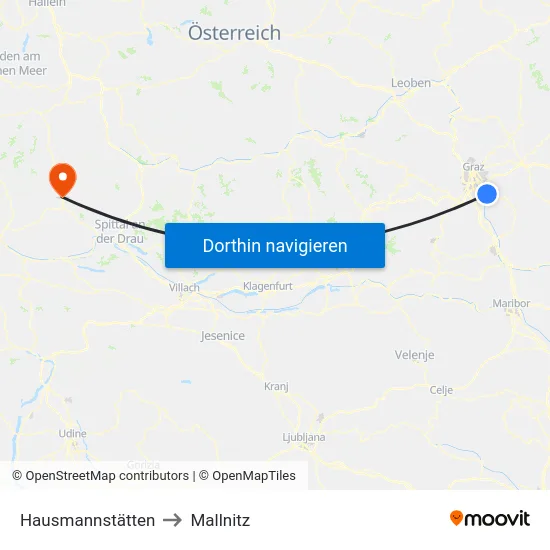 Hausmannstätten to Mallnitz map