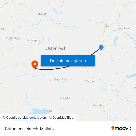 Grimmenstein to Mallnitz map