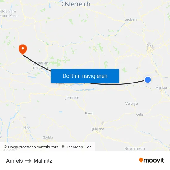 Arnfels to Mallnitz map