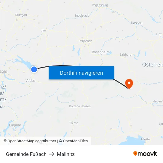Gemeinde Fußach to Mallnitz map