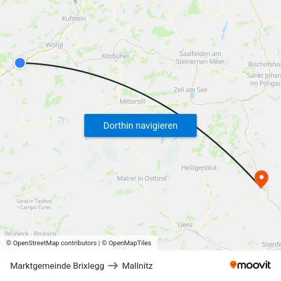 Marktgemeinde Brixlegg to Mallnitz map