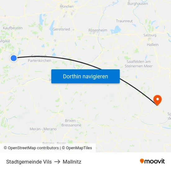 Stadtgemeinde Vils to Mallnitz map