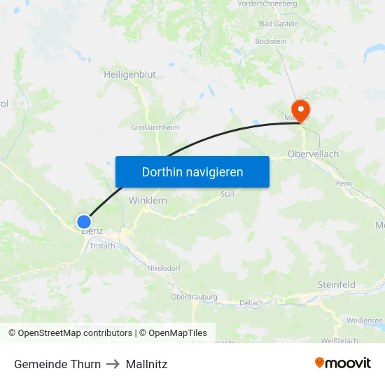 Gemeinde Thurn to Mallnitz map