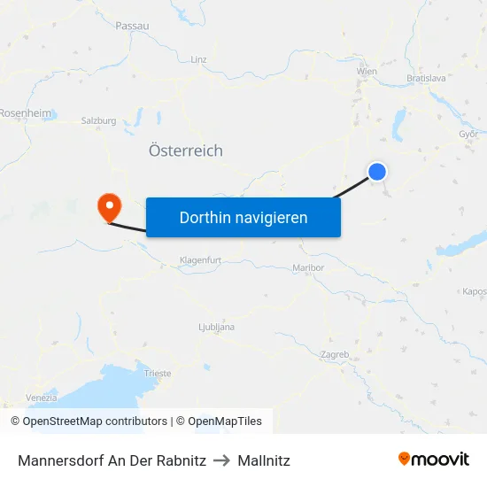 Mannersdorf An Der Rabnitz to Mallnitz map