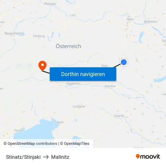 Stinatz/Stinjaki to Mallnitz map